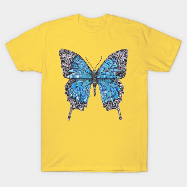 Blue Swallowtail Butterfly Mechanical Steampunk Design T-Shirt by Squidoodle